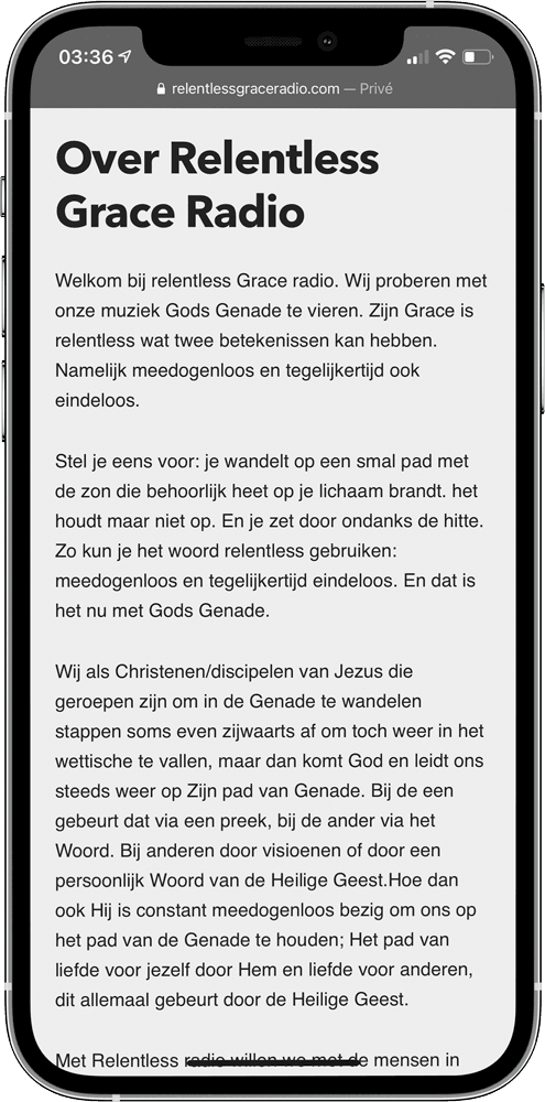 The former version of the about section on mobile