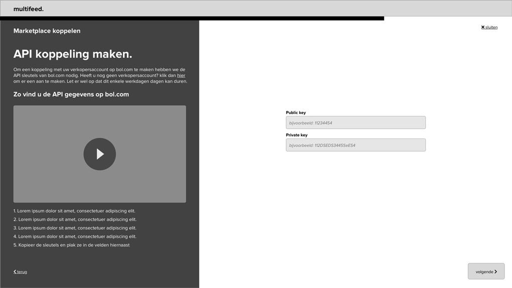 High fidelity wireframe of a step to set up an API connection