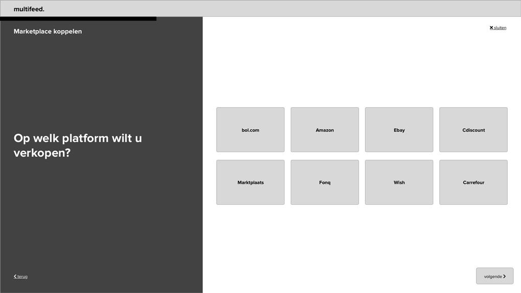 High fidelity wireframe of a screen to select a marketplace