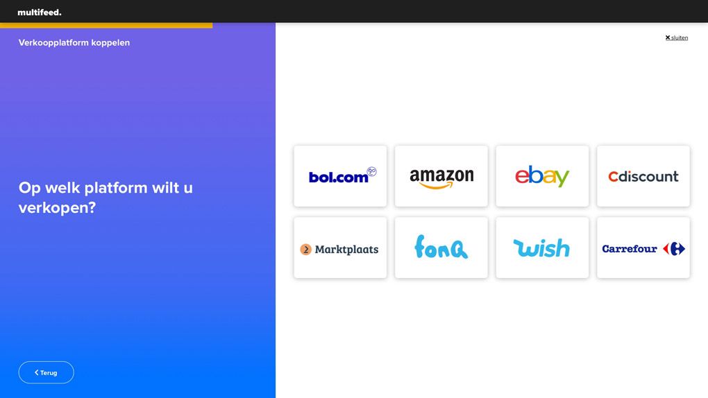 The screen to select a marketplace