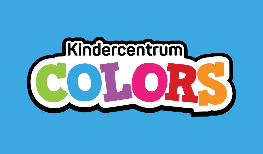 The final logo with a slab-serif typeface and solid colors on a blue background