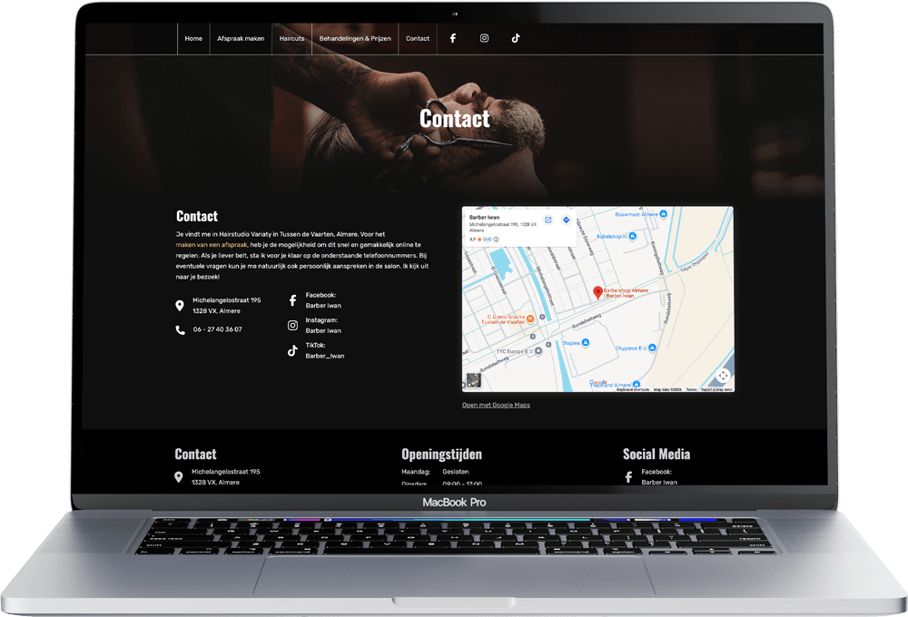 The contact page of the website