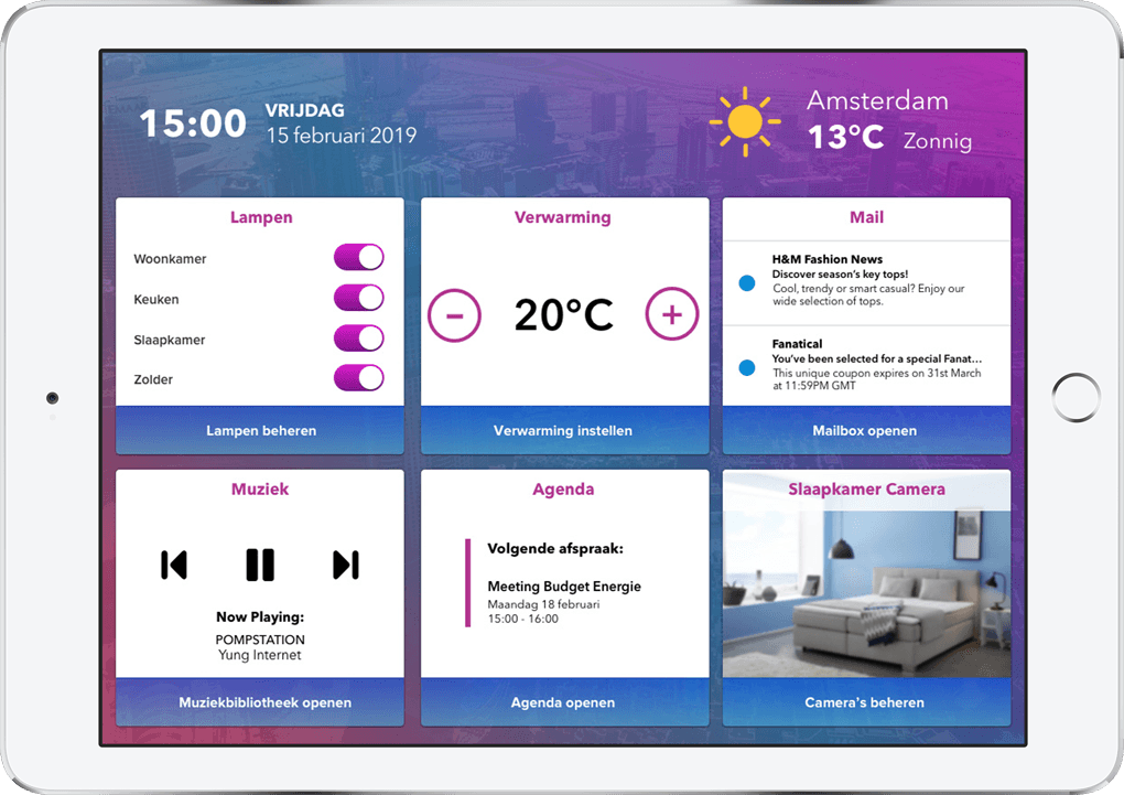 Visual representation of the home monitoring dashboard's home screen