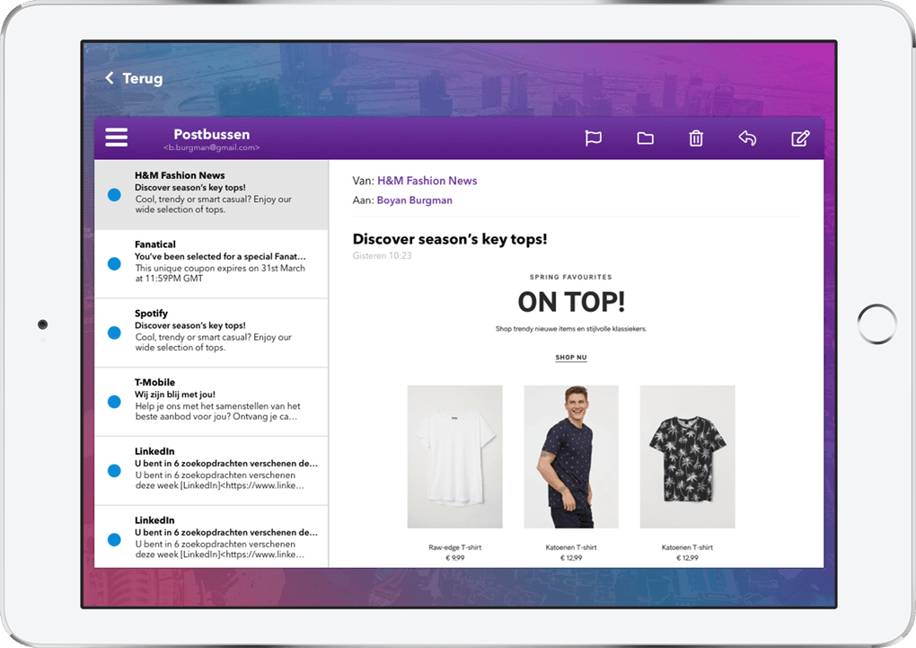Visual representation of the home monitoring dashboard's email client screen