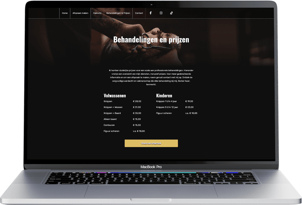 The pricing page of the website