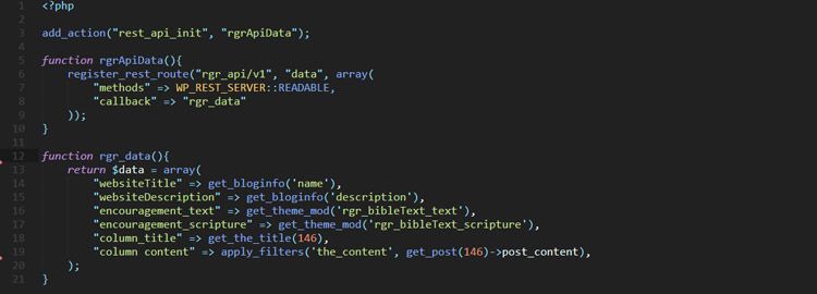 code snippet of the REST API