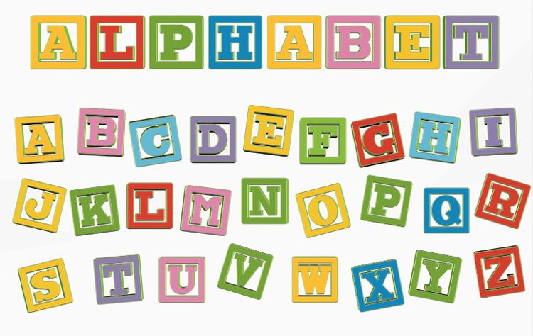 Toy blocks with slab serif characters
